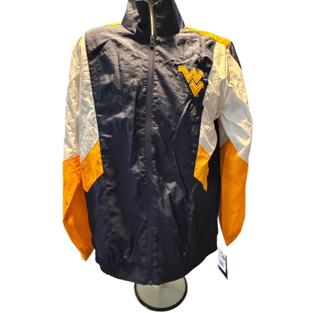 NWT West Virginia Mountaineer Navy and Gold Windbreaker Jacket